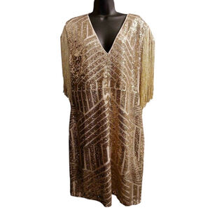 Forever 21 Women's Gold Geometric Pleated Dress - Size 2X - JC427